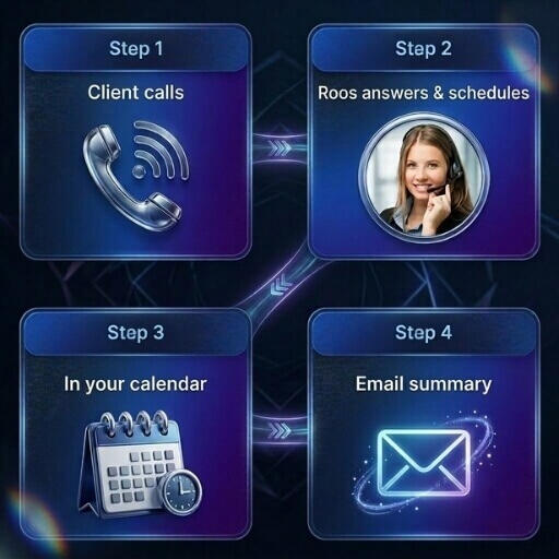 Answers frequently asked questions about Rose. Collage of practices: staff at a laptop, a dental setting, and a beauty/medical spa treatment — examples where DigiBuur handles calls and appointments more efficiently.
