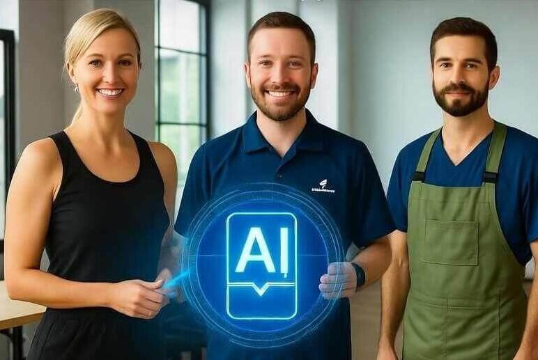 Lachende ondernemers prijzen hun samenwerking met DigiBuur’s AI-automatisering aan.