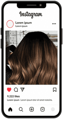 Smartphone showing an Instagram post for a hair salon promoting a balayage offer, automatically generated with AI.