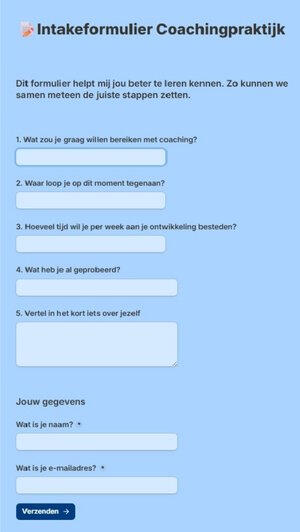Intake form for a coaching practice (AI-powered) Screenshot of an online intake form for a coaching practice that helps coaches get to the heart of things faster with the help of AI.
